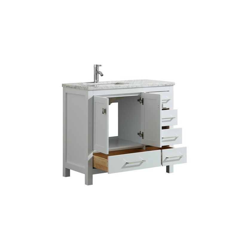 Eviva London 36" x 18" White Transitional Bathroom Vanity w/ White Carrara Top