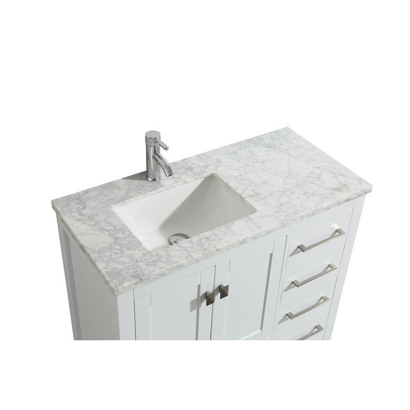 Eviva London 36" x 18" White Transitional Bathroom Vanity w/ White Carrara Top
