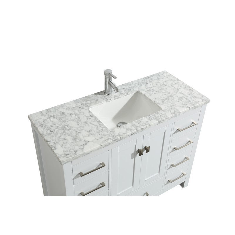 Eviva London 48" x 18" White Transitional Bathroom Vanity w/ White Carrara Top