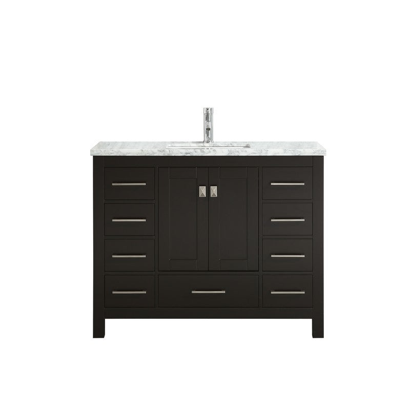 Eviva London 42" x 18" White Transitional Bathroom Vanity w/ White Carrara Top