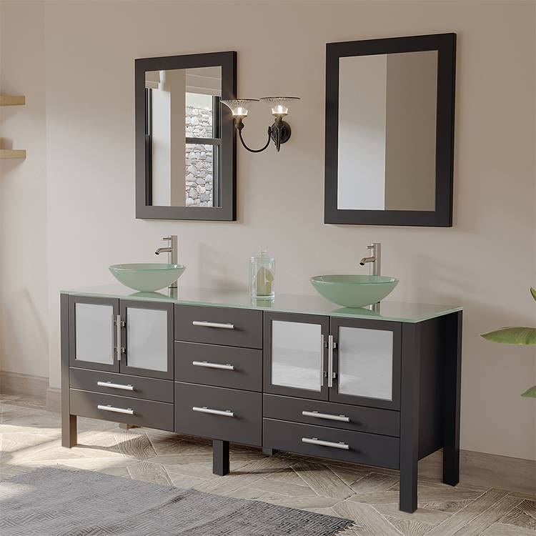 Complete 72" Vanity Set with Brushed Nickel Plumbing