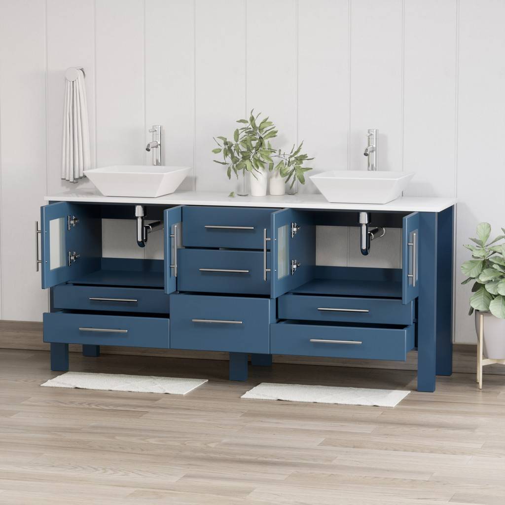 72 Inch Modern Wood and Porcelain Vanity with Polished Chrome Plumbing
