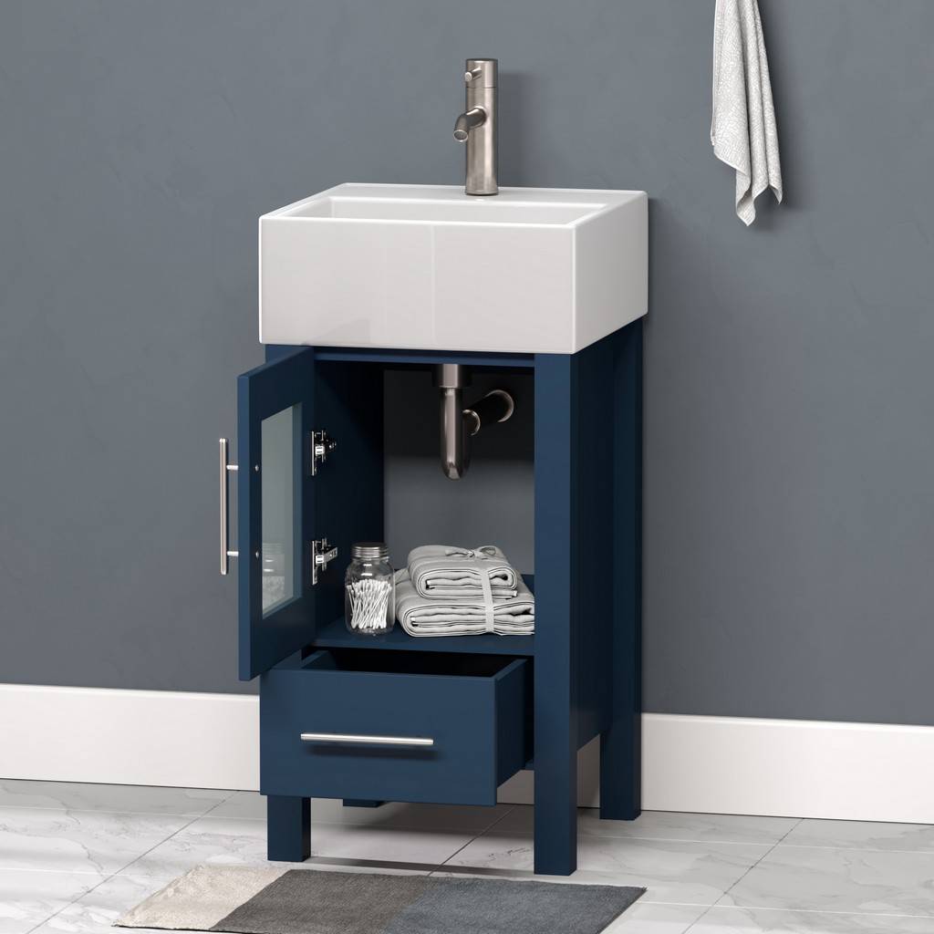 18 Inch Modern Wood and Porcelain Vanity with Polished Chrome Plumbing