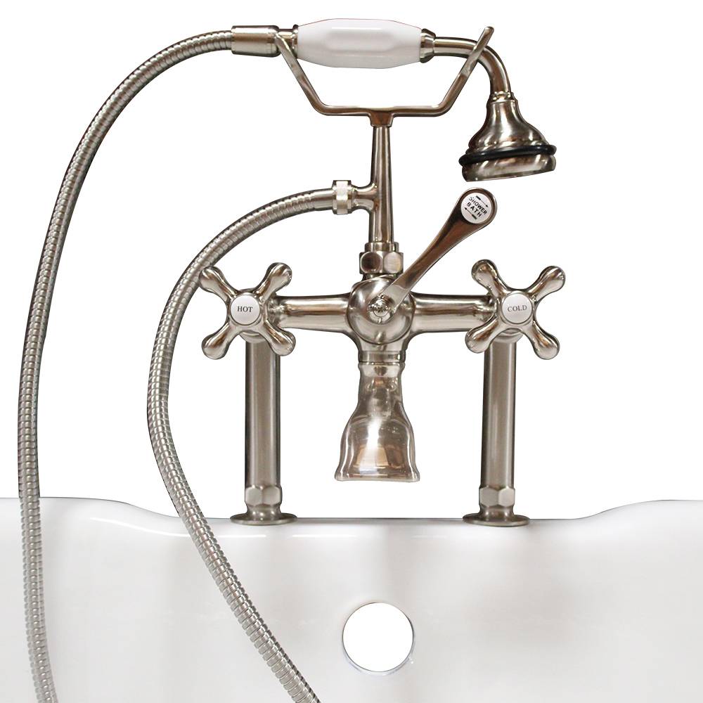 Clawfoot Tub 6" Deck Mount Brass Faucet with Hand Held Shower- Brushed Nickel