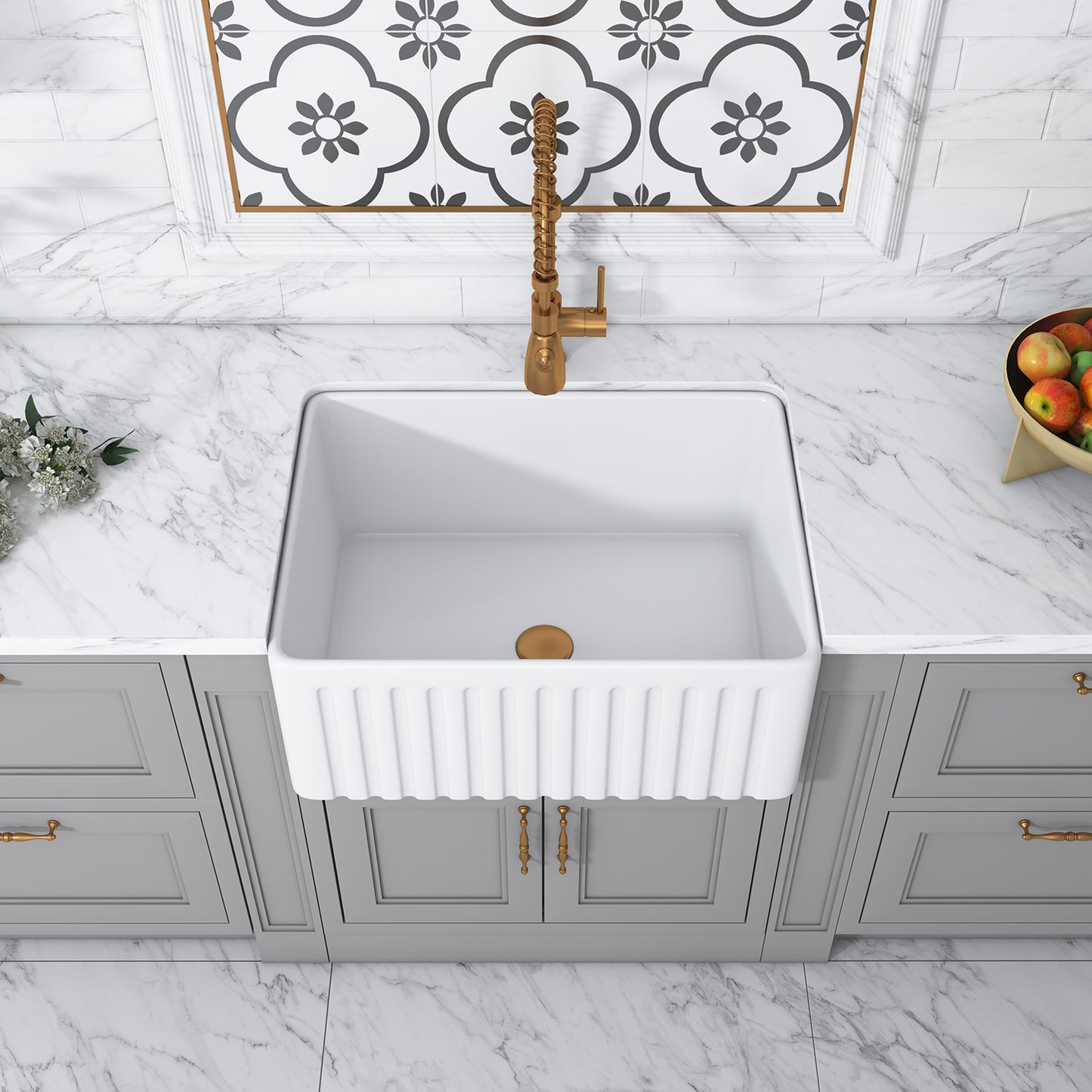 Arezo Porcelain Vitreous China 24" L x 18" W Farmhouse Sink