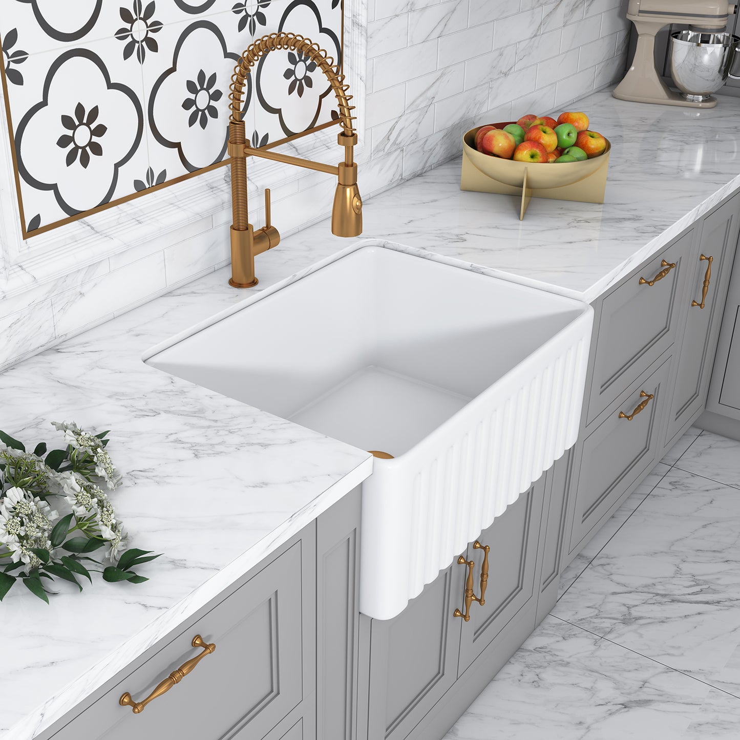 Arezo Porcelain Vitreous China 24" L x 18" W Farmhouse Sink