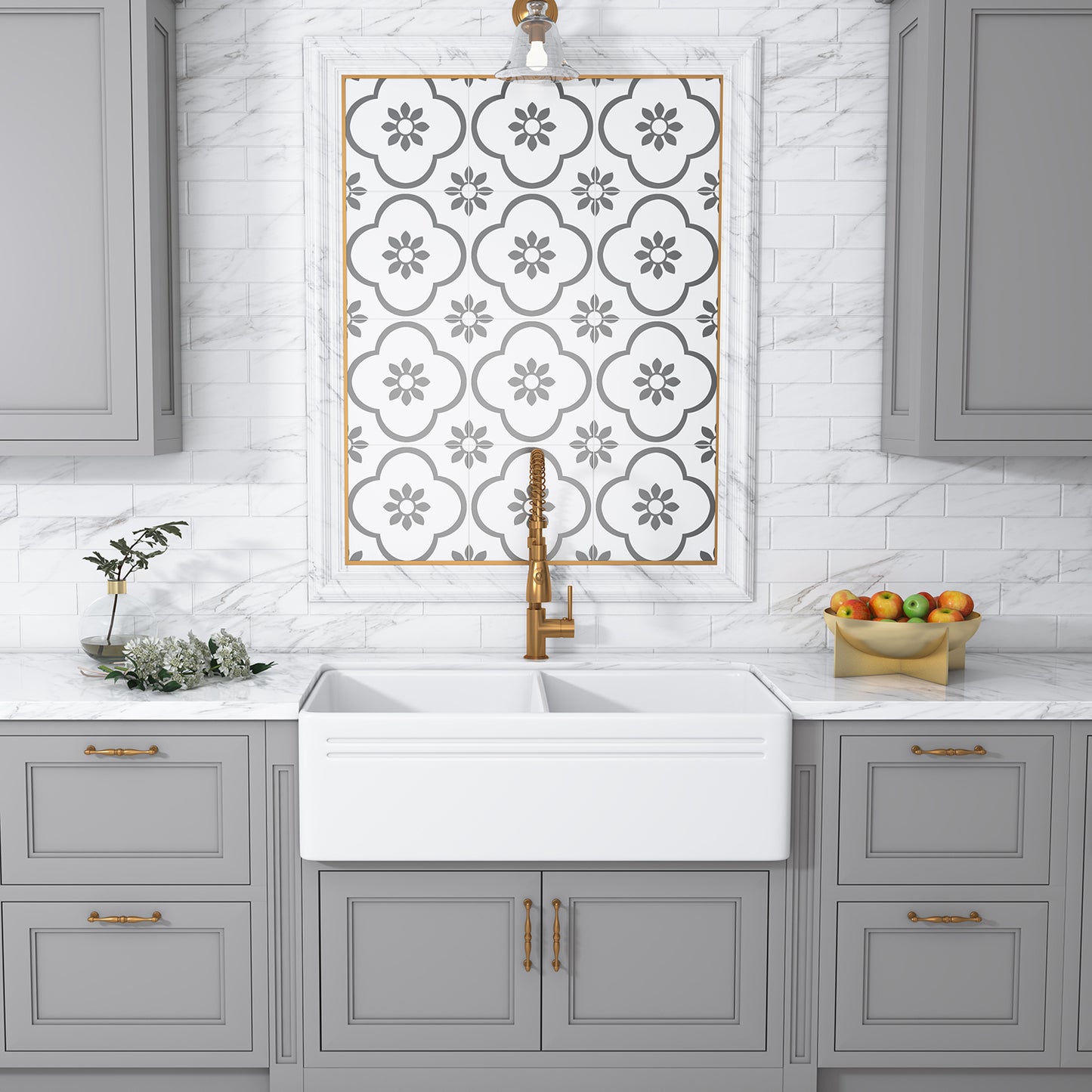 Cermona 33" L x 18" W Farmhouse Double Sinks