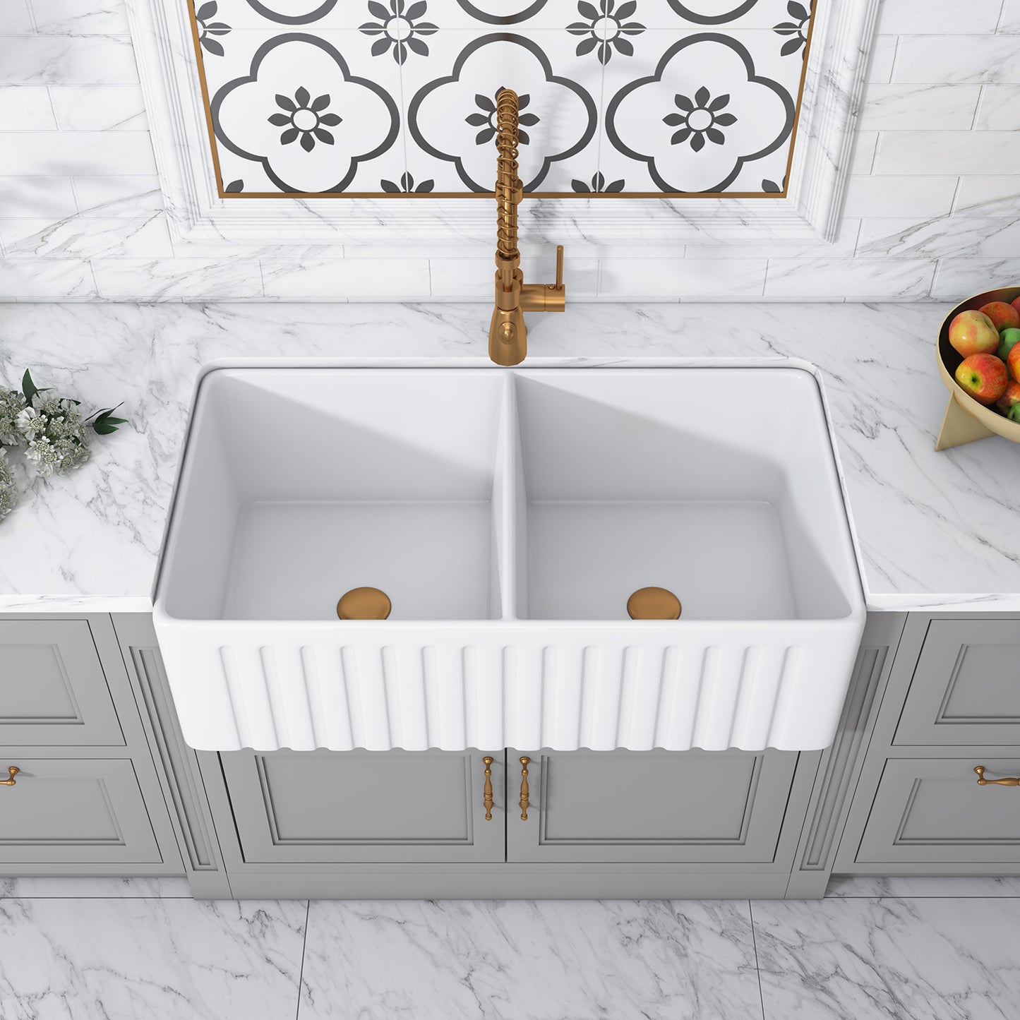 Cermona 33" L x 18" W Farmhouse Double Sinks