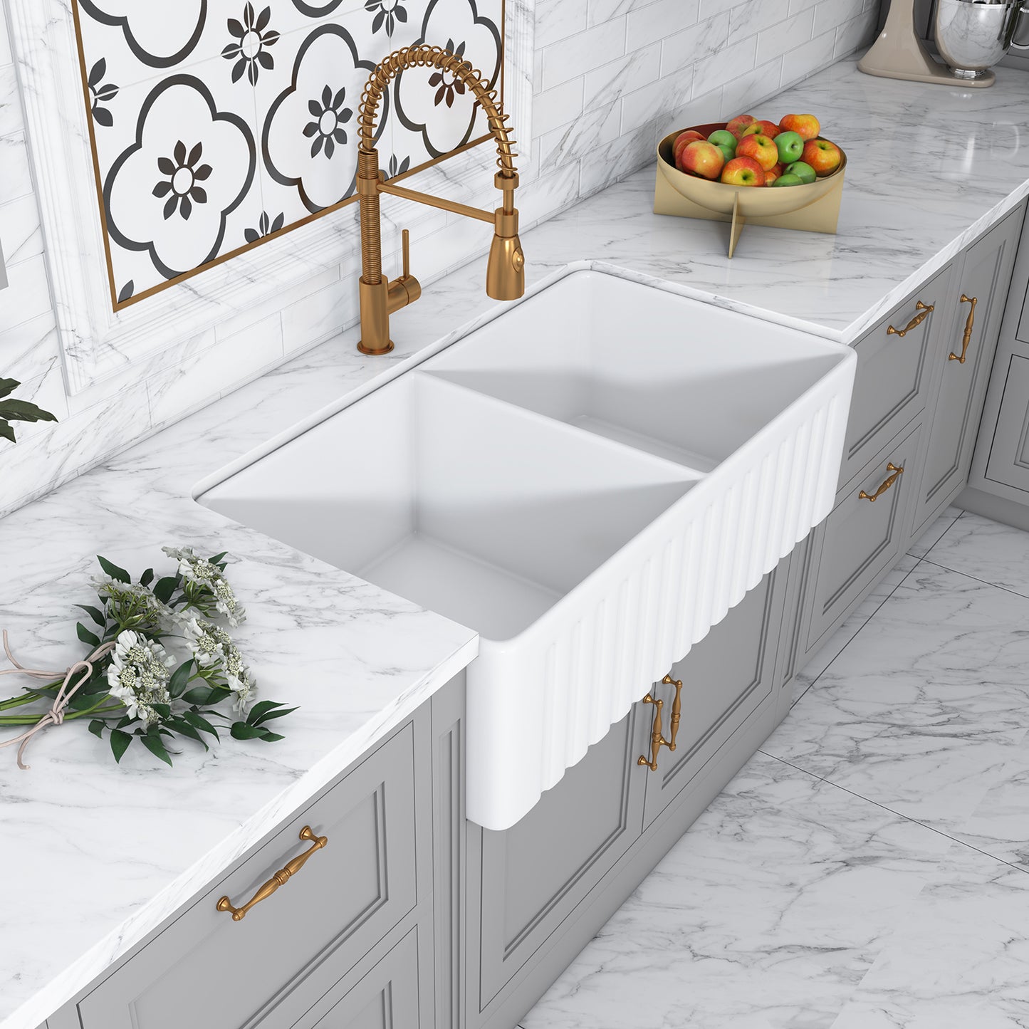 Cermona 33" L x 18" W Farmhouse Double Sinks