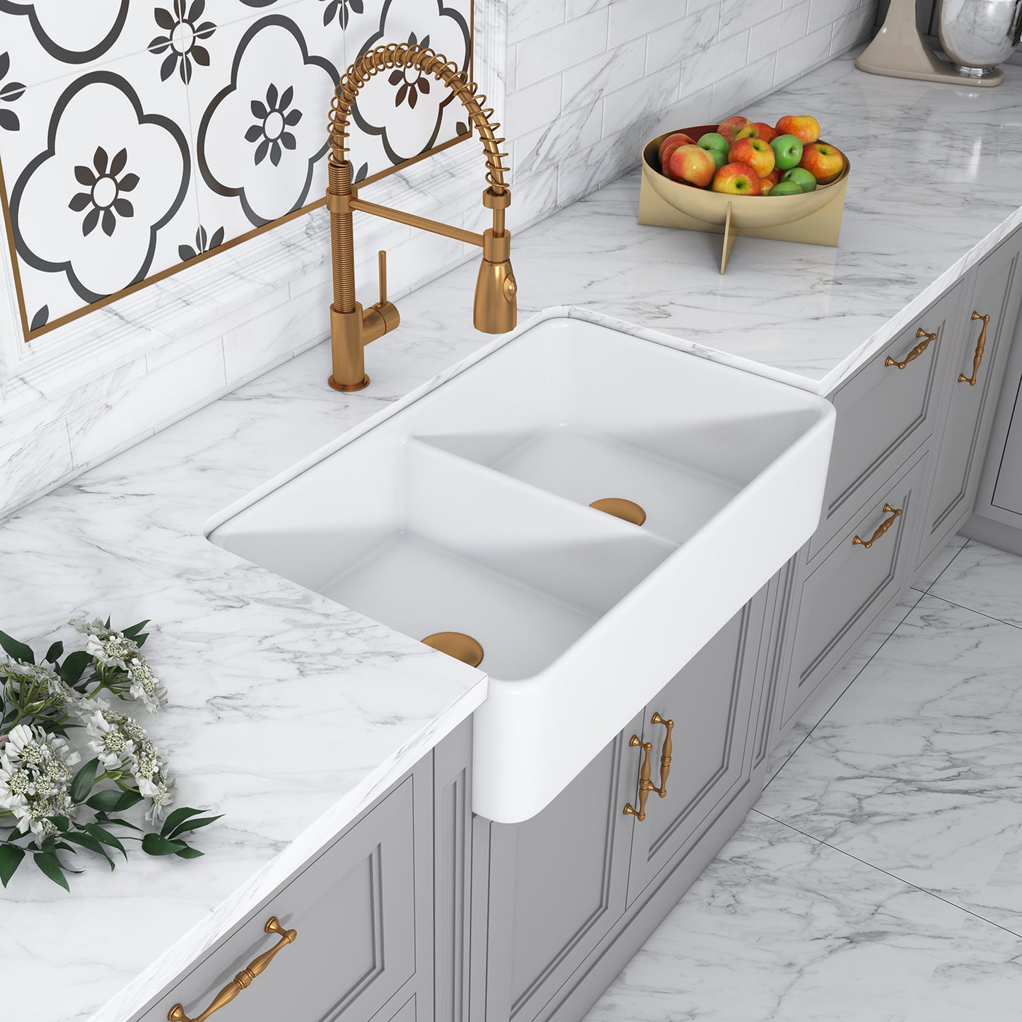Trieste Glossy White Ceramic Rectangular 32" L x 19.7" W Vessel Bathroom Double Sinks