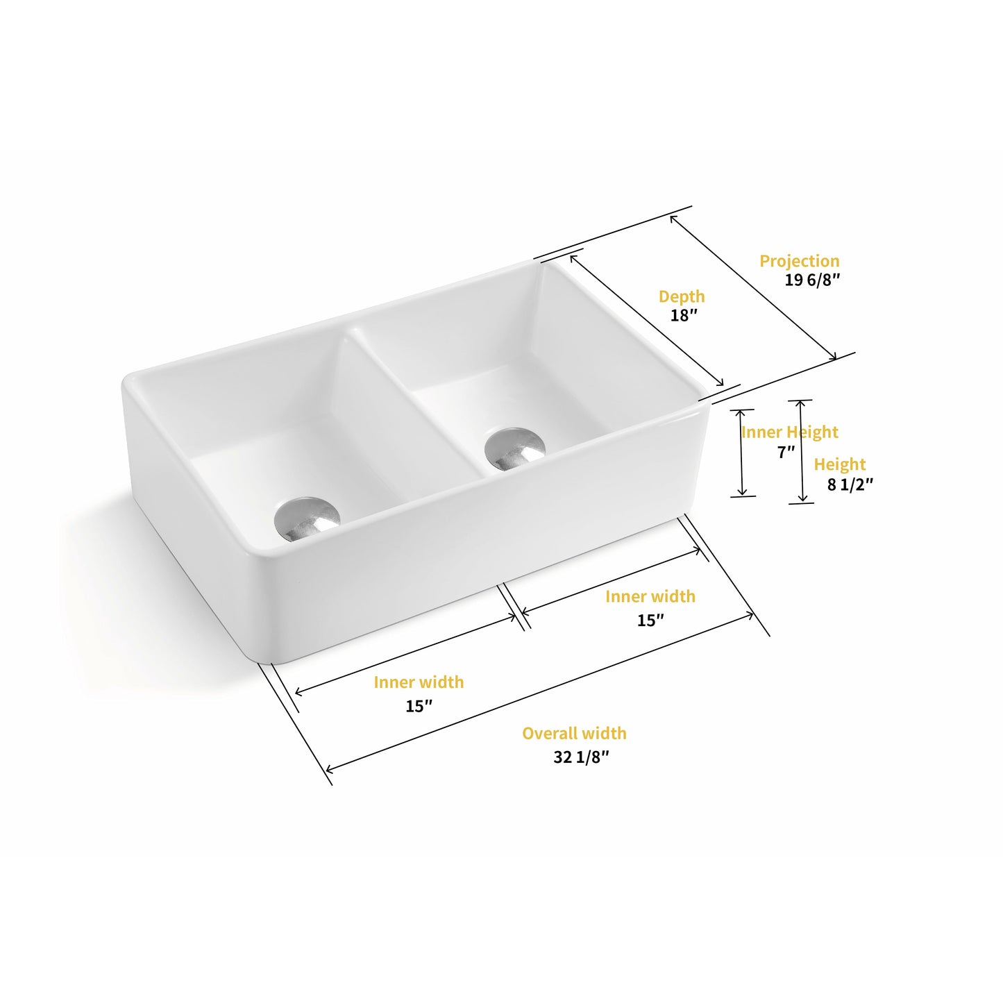Trieste Glossy White Ceramic Rectangular 32" L x 19.7" W Vessel Bathroom Double Sinks