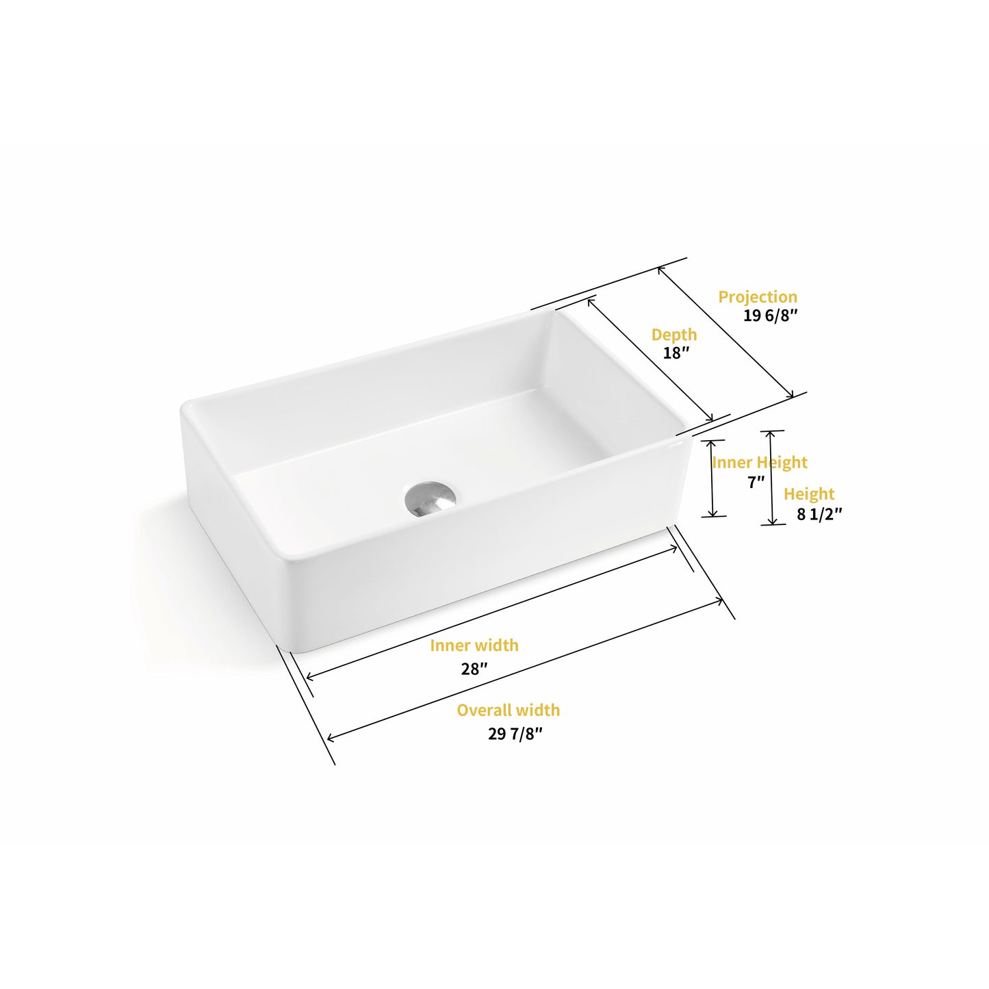 Treviso Glossy White Ceramic Rectangular 30" L x 19.7" W Vessel Bathroom Sink