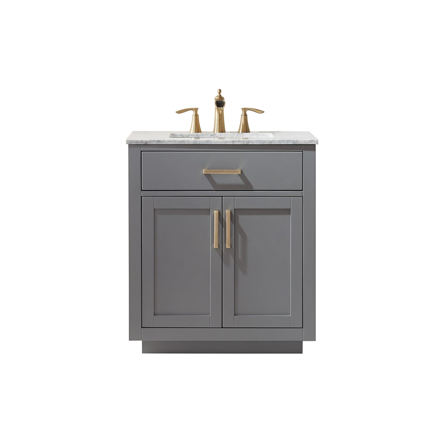 Ivy Single Bathroom Vanity Set in Gray and Carrara White Marble Countertop with Mirror