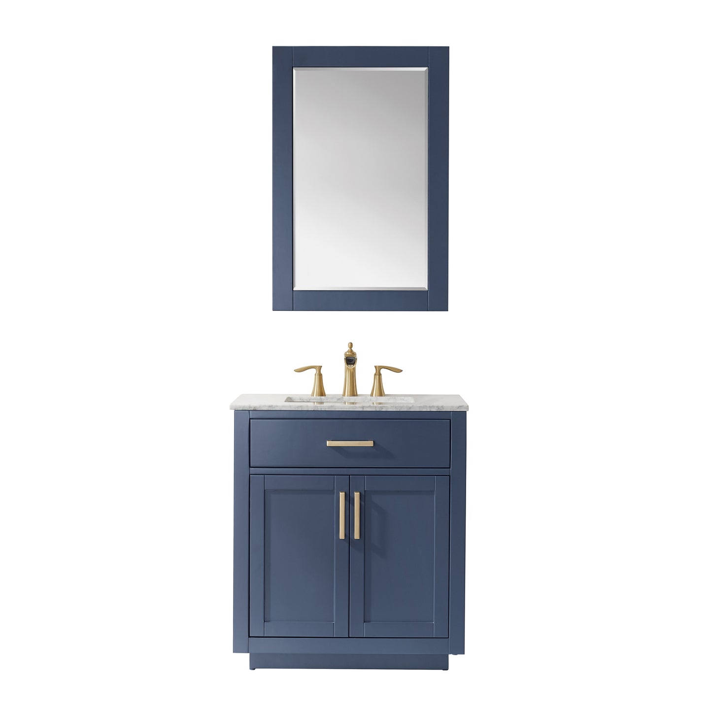 Ivy Single Bathroom Vanity Set in Gray and Carrara White Marble Countertop with Mirror