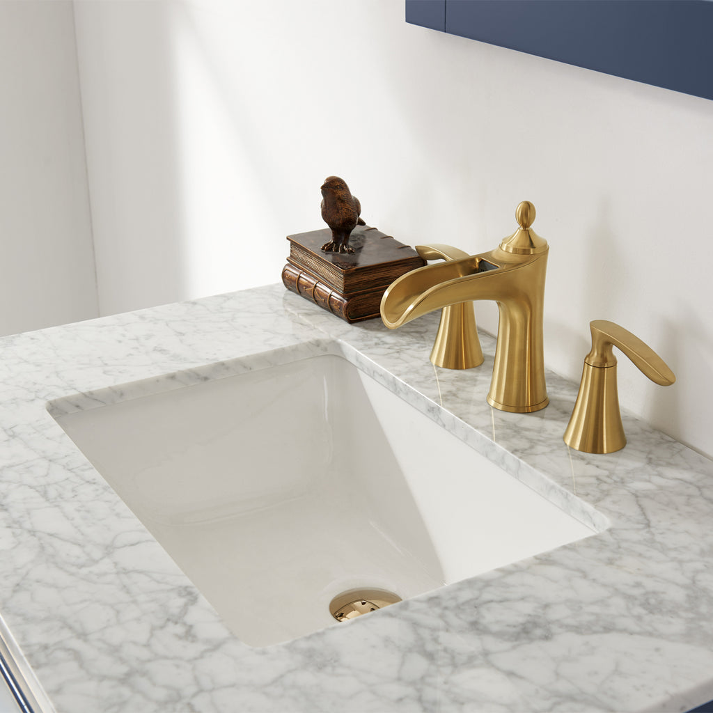 Ivy Single Bathroom Vanity Set in Gray and Carrara White Marble Countertop with Mirror