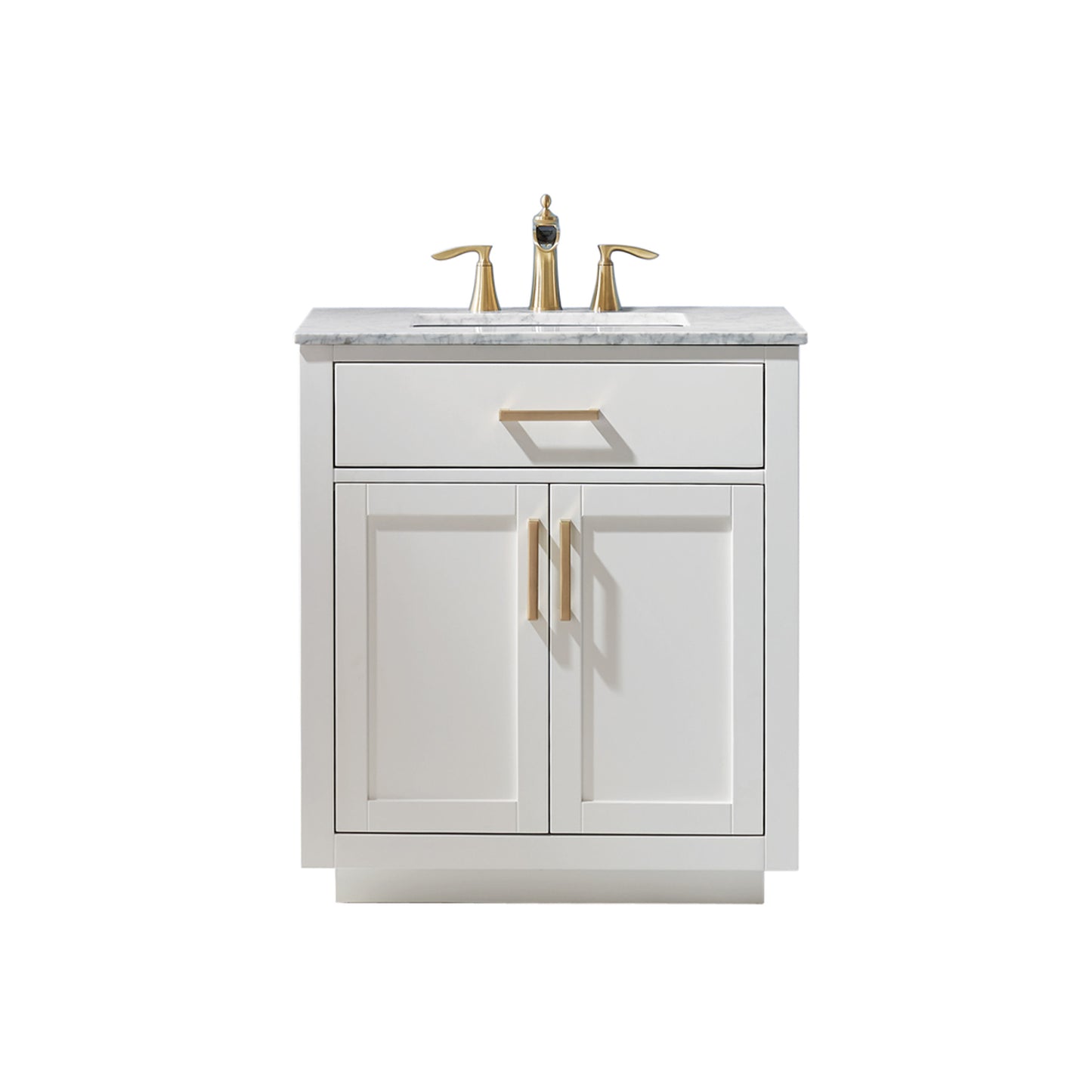 Ivy Single Bathroom Vanity Set in Gray and Carrara White Marble Countertop with Mirror