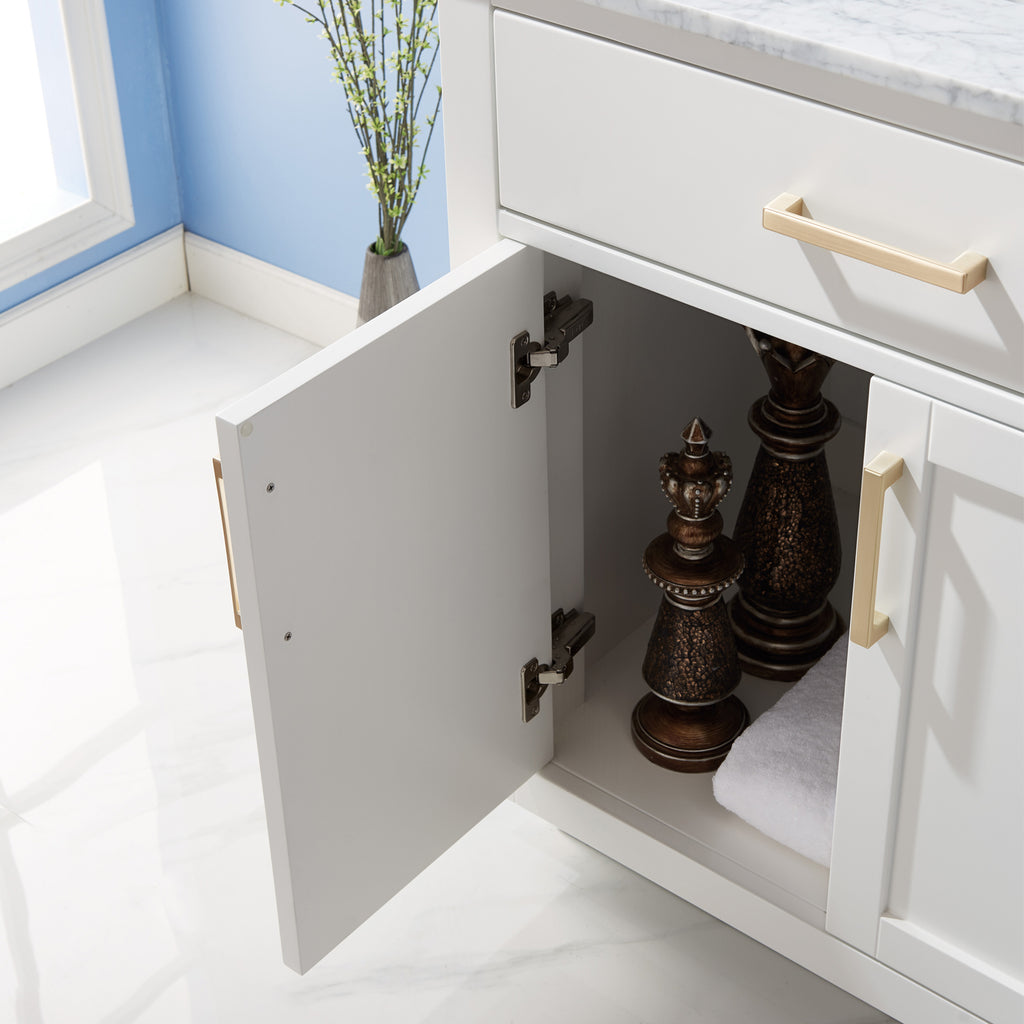 Ivy Single Bathroom Vanity Set in Gray and Carrara White Marble Countertop with Mirror