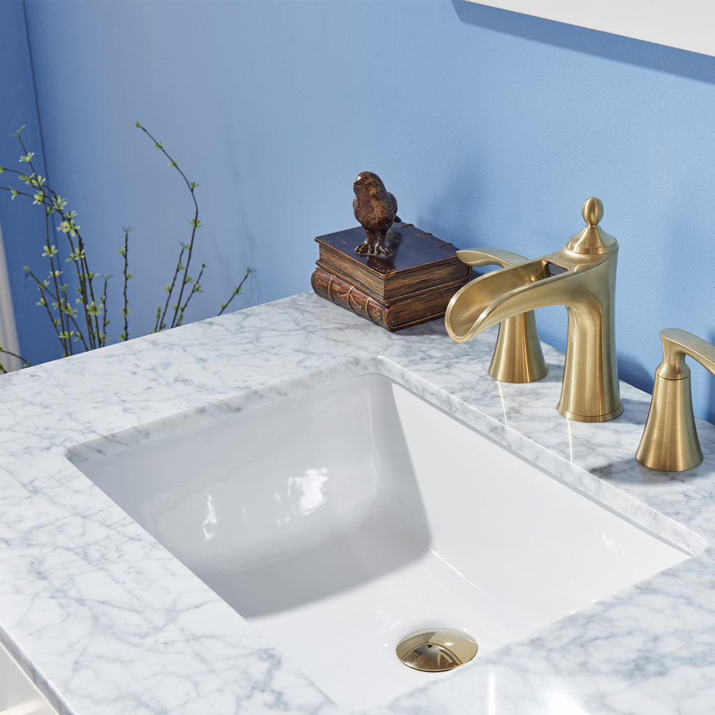 Ivy Single Bathroom Vanity Set in Gray and Carrara White Marble Countertop with Mirror