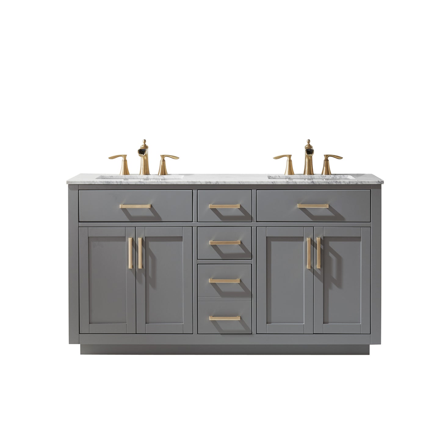 Ivy Double Bathroom Vanity Set in Gray and Carrara White Marble Countertop