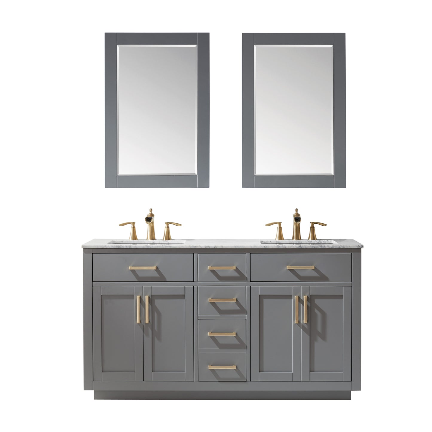 Ivy Double Bathroom Vanity Set in Gray and Carrara White Marble Countertop