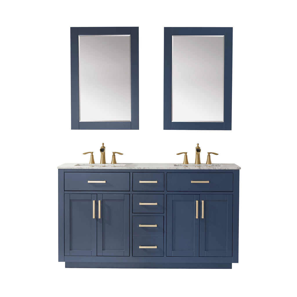 Ivy Double Bathroom Vanity Set in Gray and Carrara White Marble Countertop