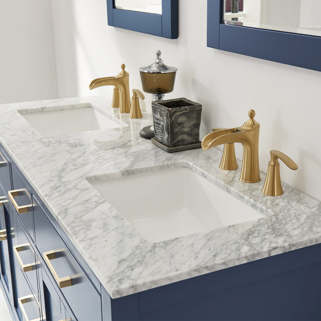 Ivy Double Bathroom Vanity Set in Gray and Carrara White Marble Countertop