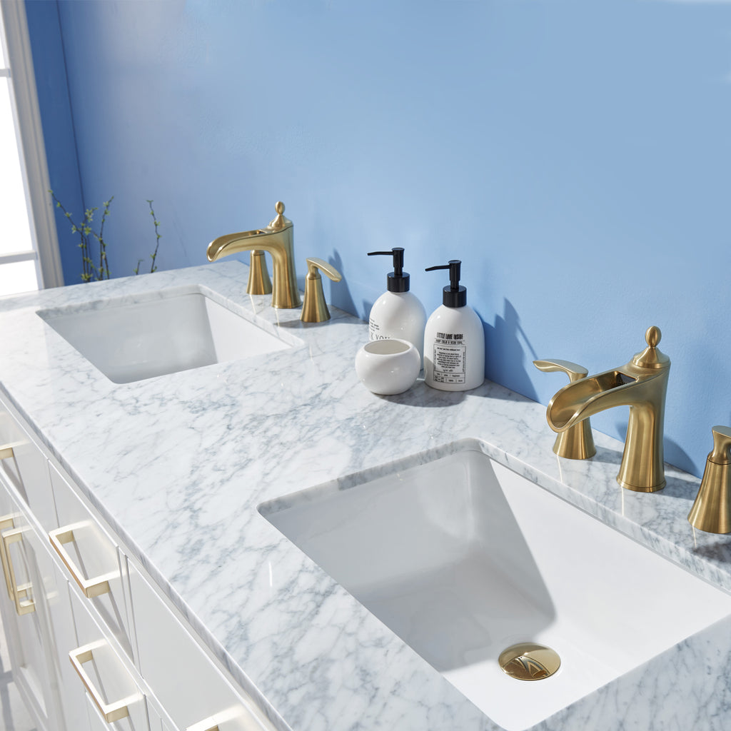 Ivy Double Bathroom Vanity Set in Gray and Carrara White Marble Countertop