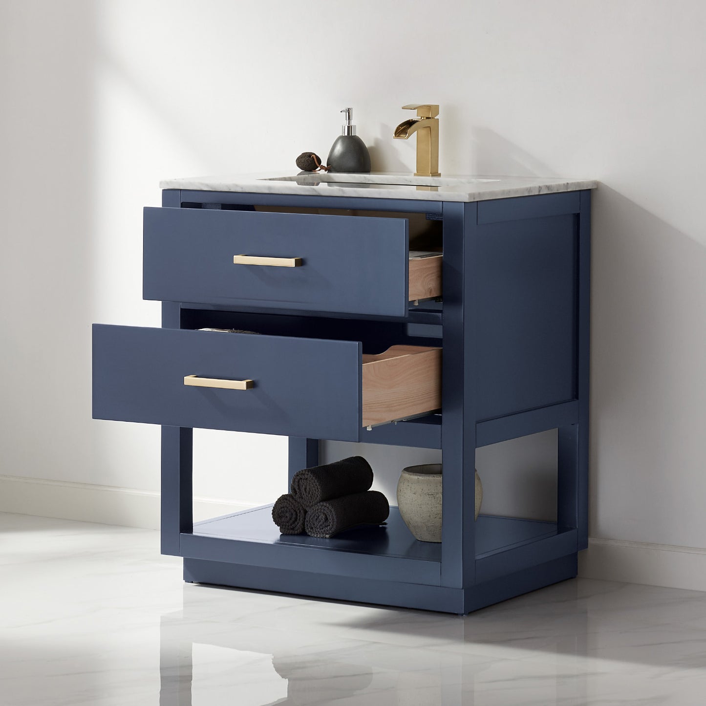 Remi Single Bathroom Vanity Set in Gray and Carrara White Marble Countertop with Mirror