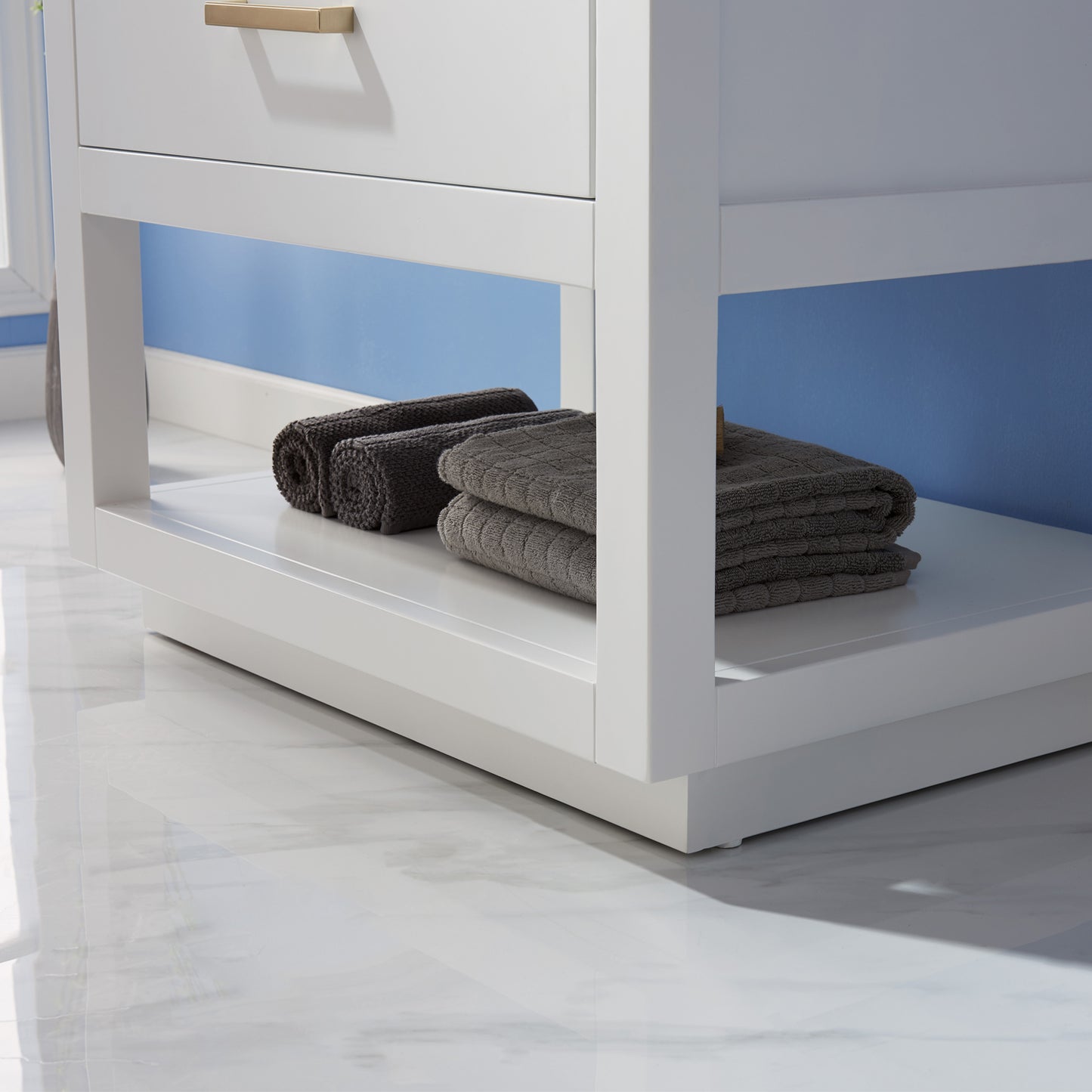 Remi Single Bathroom Vanity Set in Gray and Carrara White Marble Countertop with Mirror