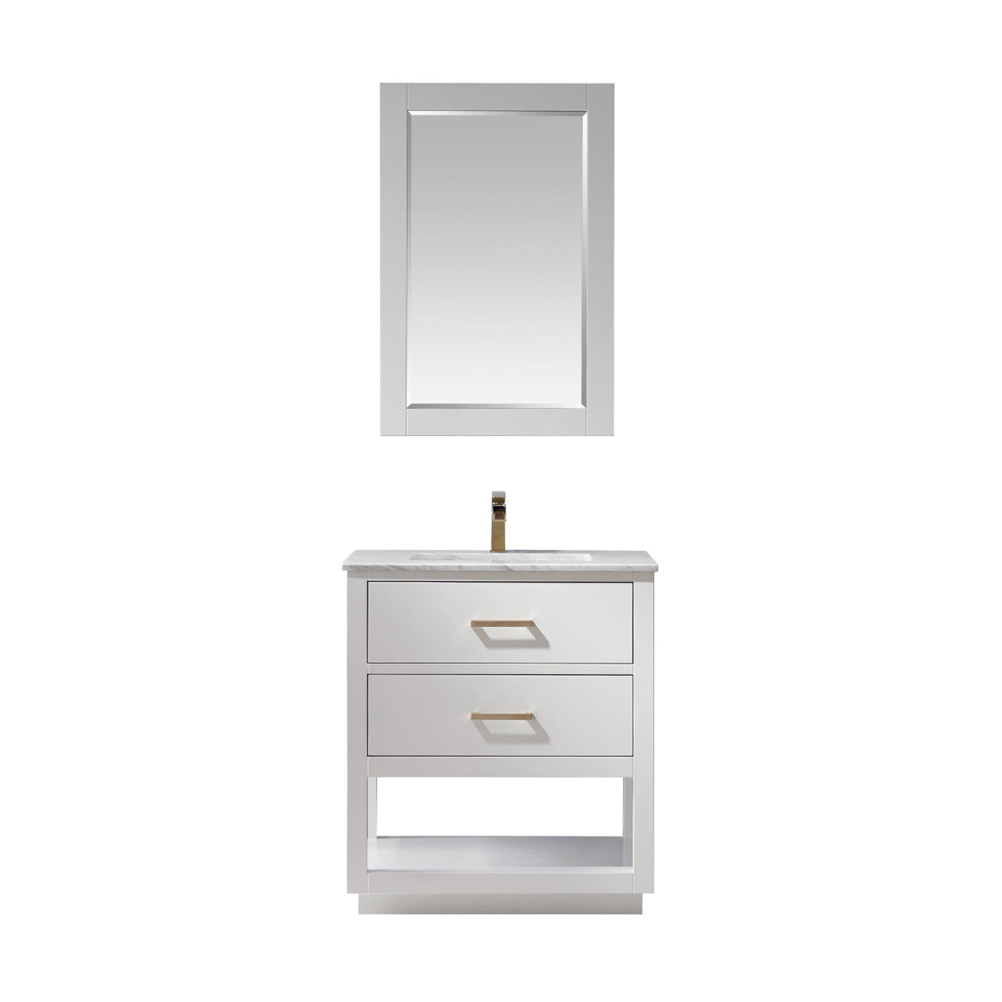 Remi Single Bathroom Vanity Set in Gray and Carrara White Marble Countertop with Mirror