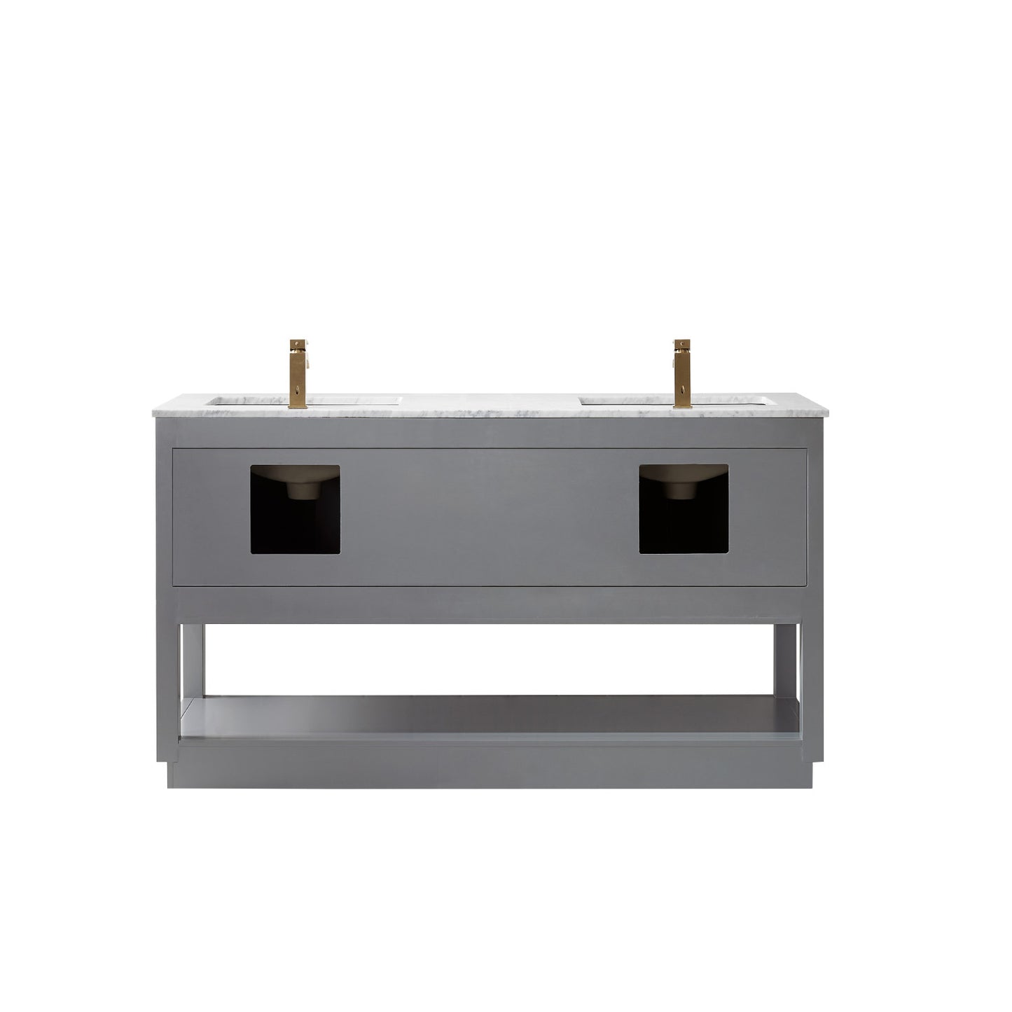 Remi Double Bathroom Vanity Set in Gray and Carrara White Marble Countertop