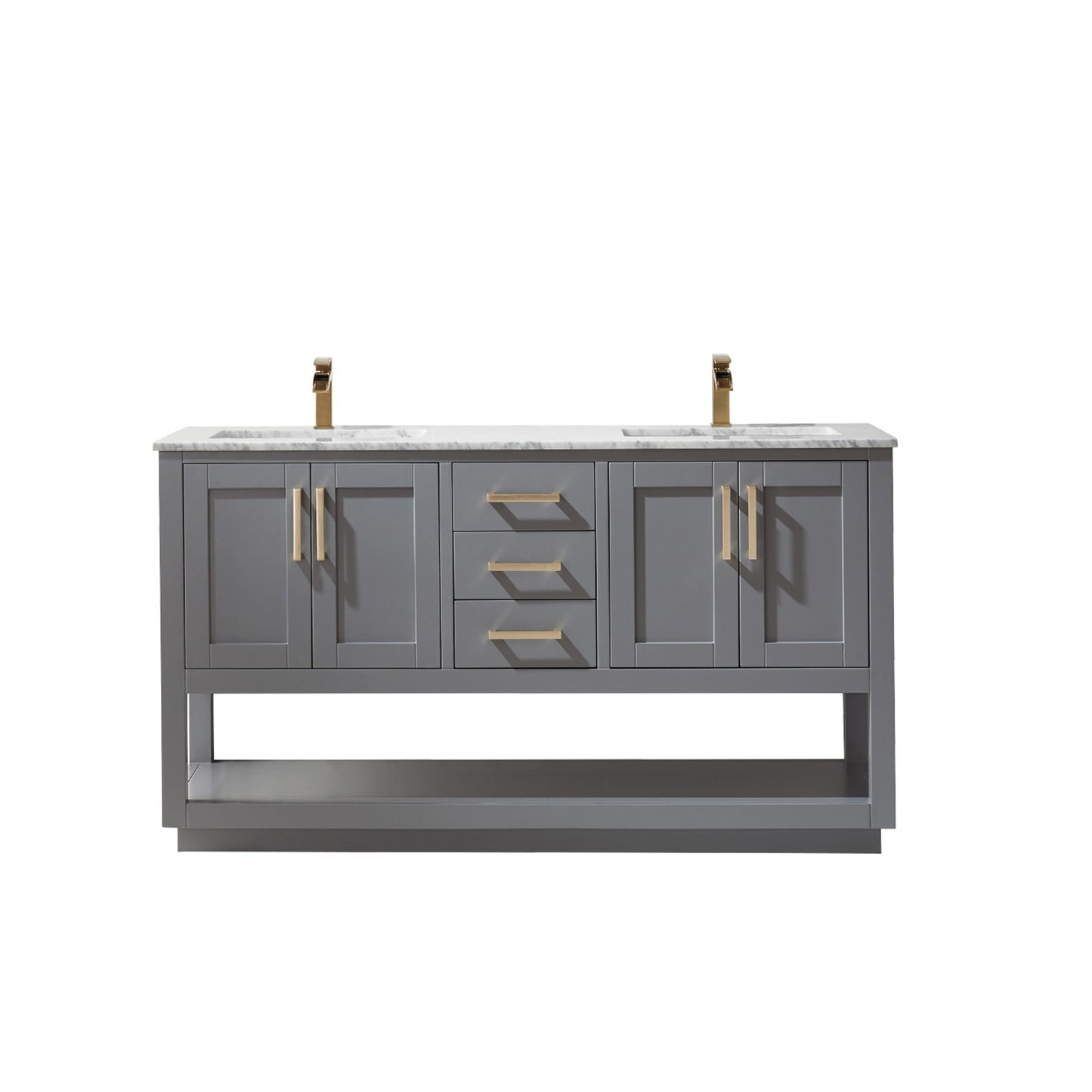 Remi Double Bathroom Vanity Set in Gray and Carrara White Marble Countertop