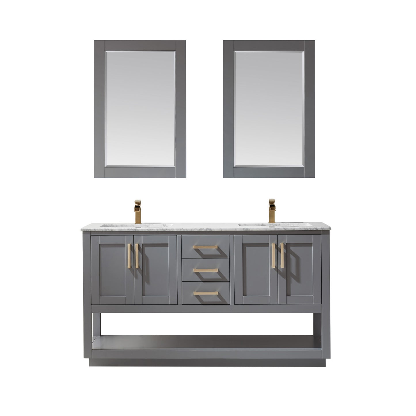 Remi Double Bathroom Vanity Set in Gray and Carrara White Marble Countertop
