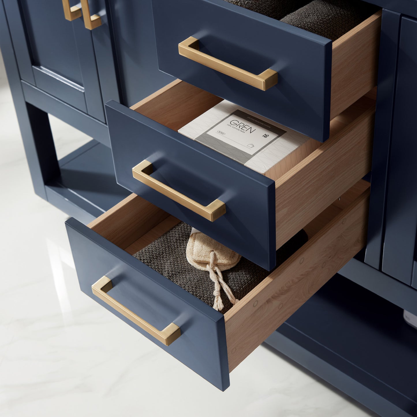 Remi Double Bathroom Vanity Set in Gray and Carrara White Marble Countertop