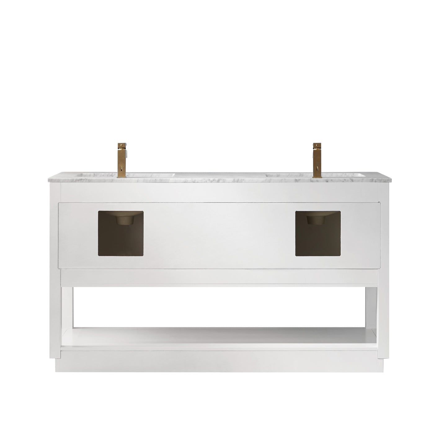 Remi Double Bathroom Vanity Set in Gray and Carrara White Marble Countertop