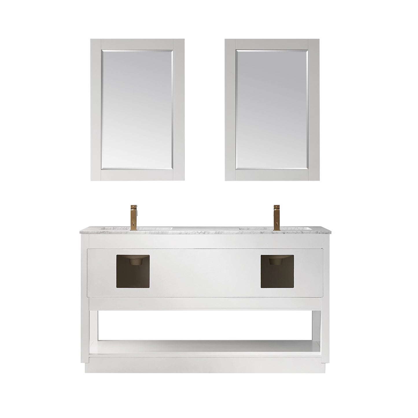 Remi Double Bathroom Vanity Set in Gray and Carrara White Marble Countertop
