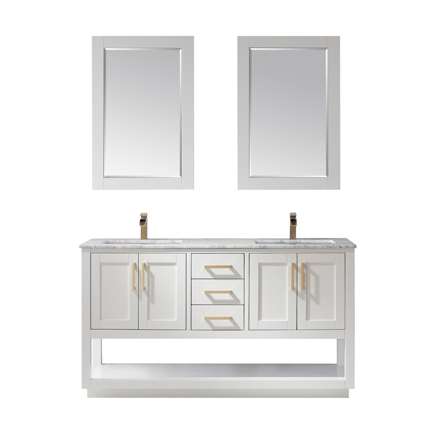 Remi Double Bathroom Vanity Set in Gray and Carrara White Marble Countertop