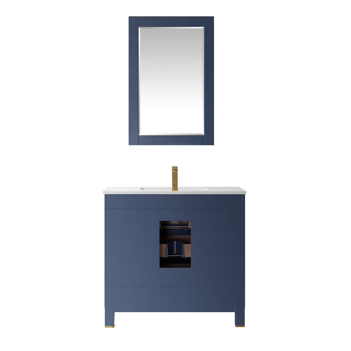 Jackson Single Bathroom Vanity Set in Royal Blue and Composite Carrara White Stone Countertop