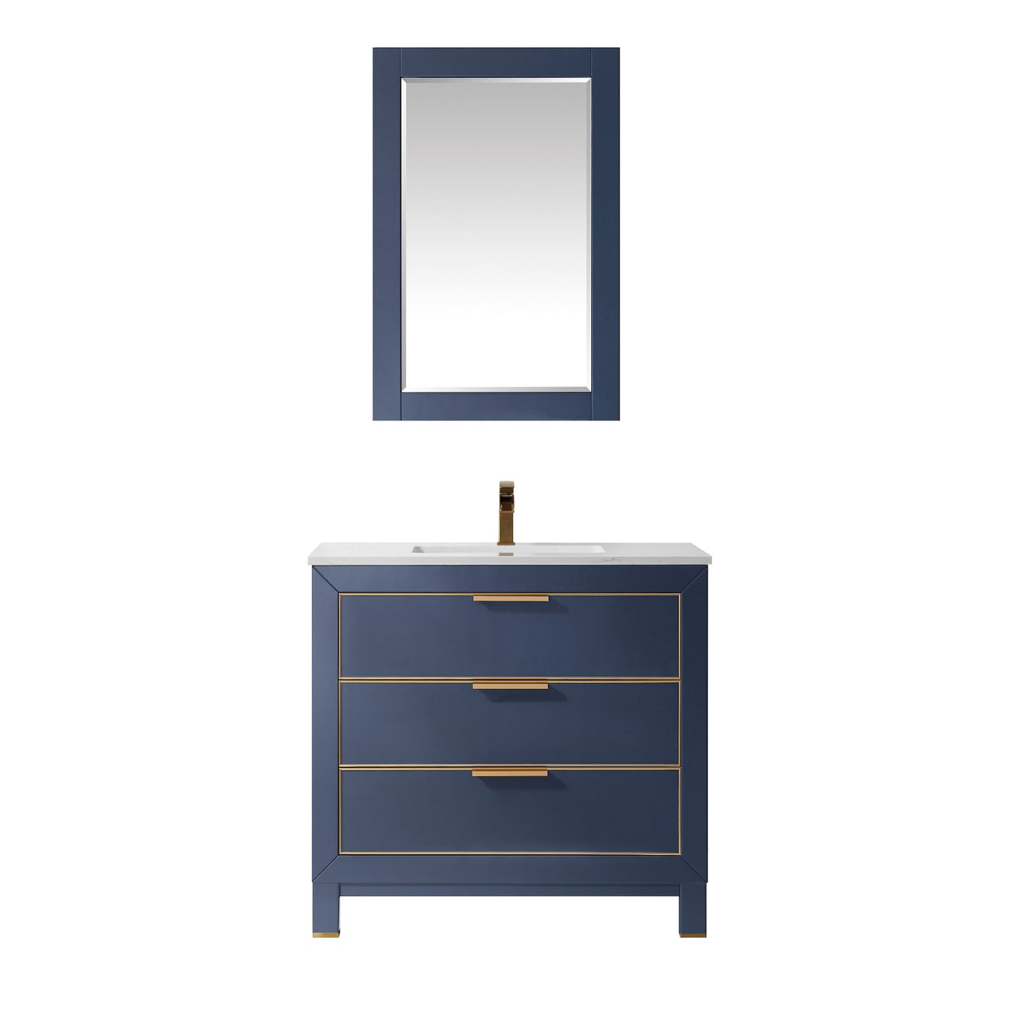 Jackson Single Bathroom Vanity Set in Royal Blue and Composite Carrara White Stone Countertop