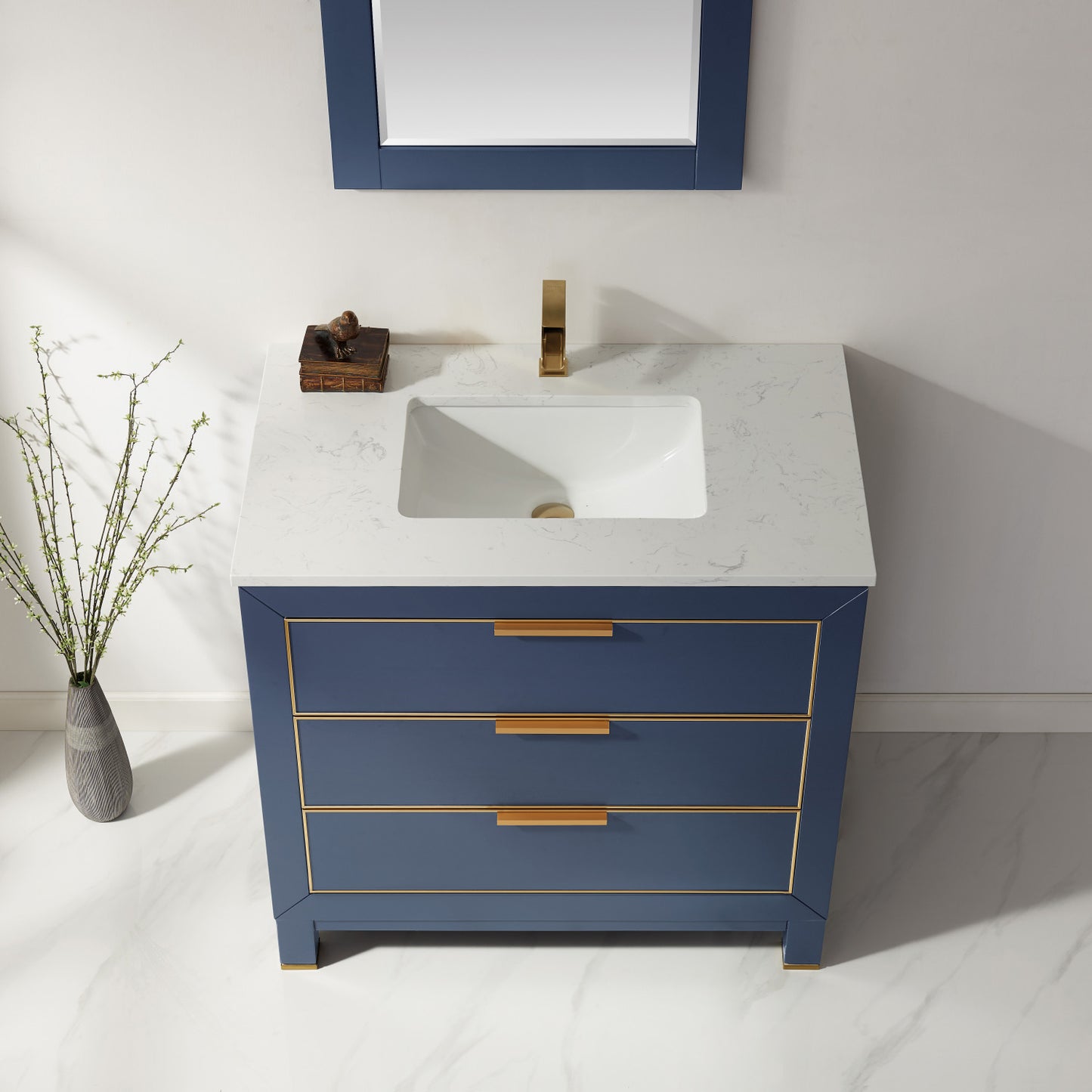 Jackson Single Bathroom Vanity Set in Royal Blue and Composite Carrara White Stone Countertop