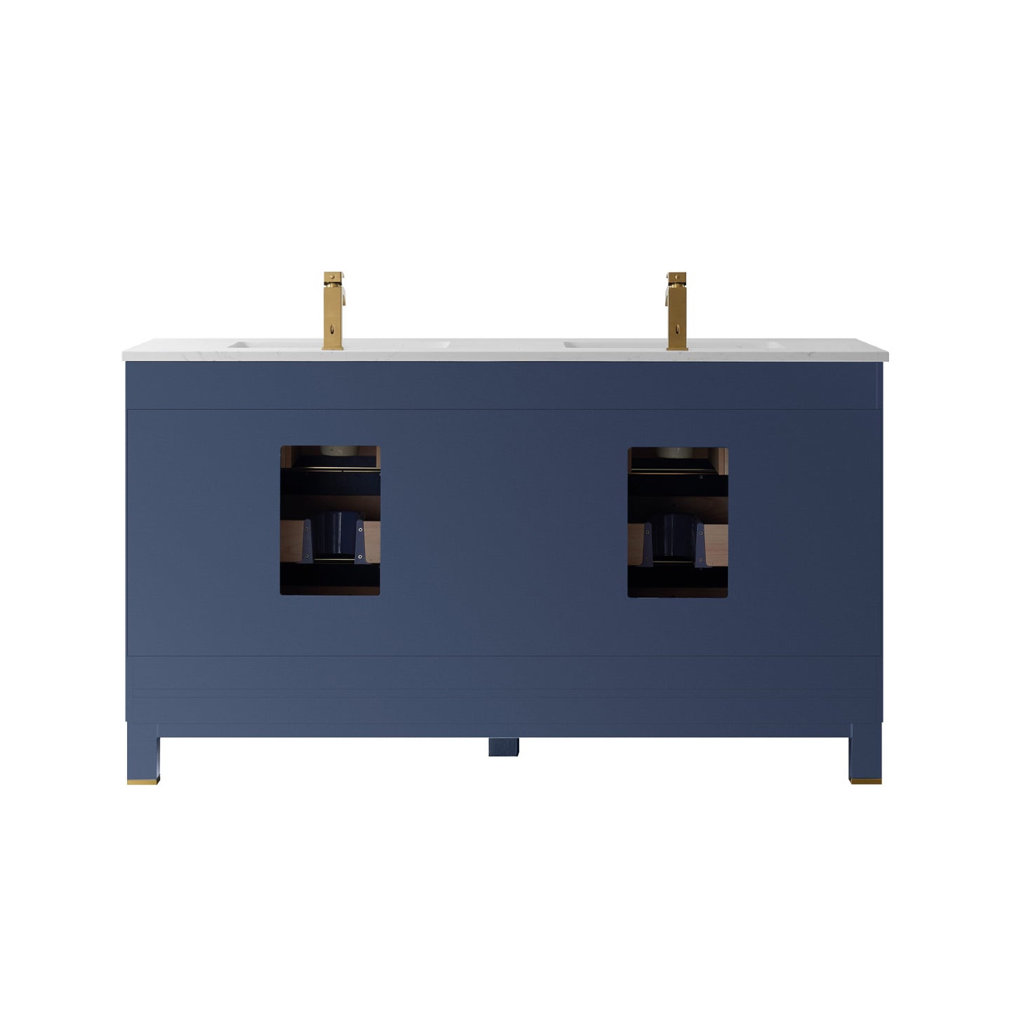 Jackson Double Bathroom Vanity Set in Royal Blue and Composite Carrara White Stone Countertop