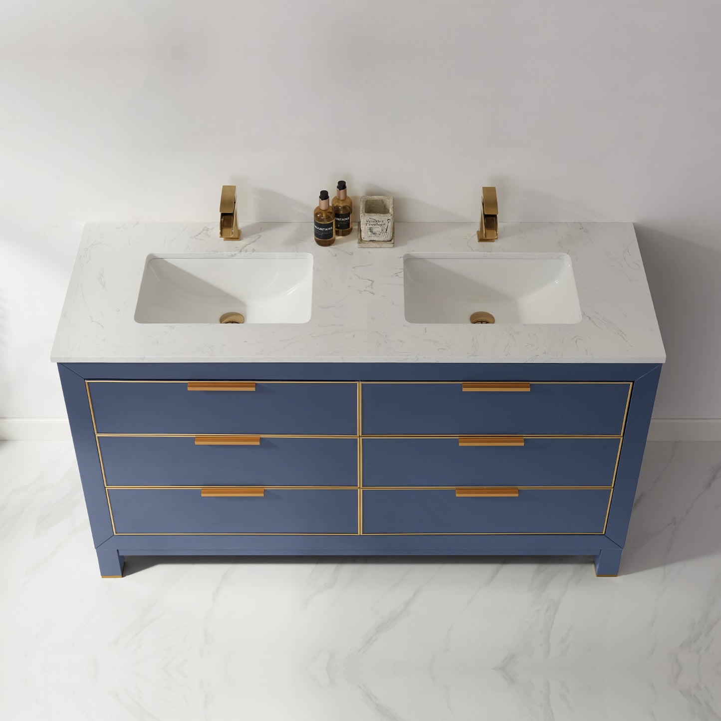 Jackson Double Bathroom Vanity Set in Royal Blue and Composite Carrara White Stone Countertop