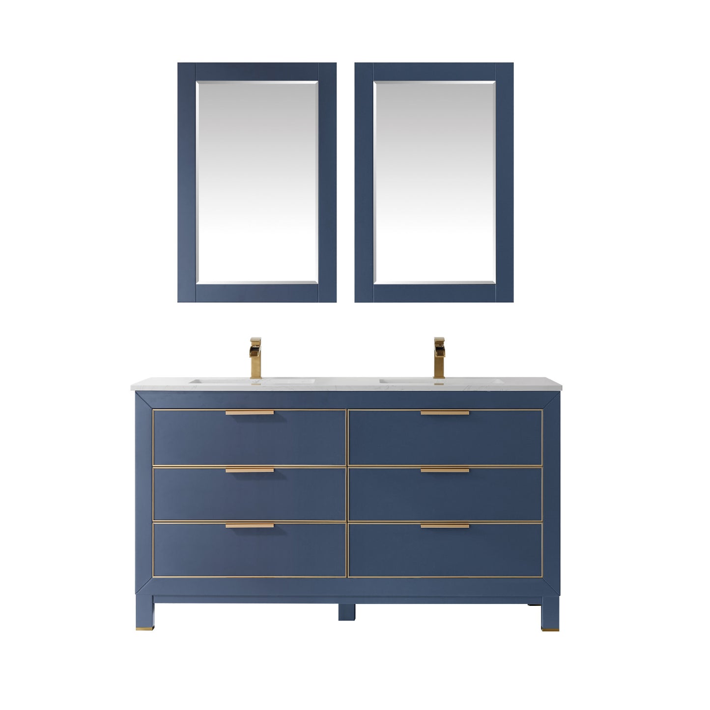 Jackson Double Bathroom Vanity Set in Royal Blue and Composite Carrara White Stone Countertop