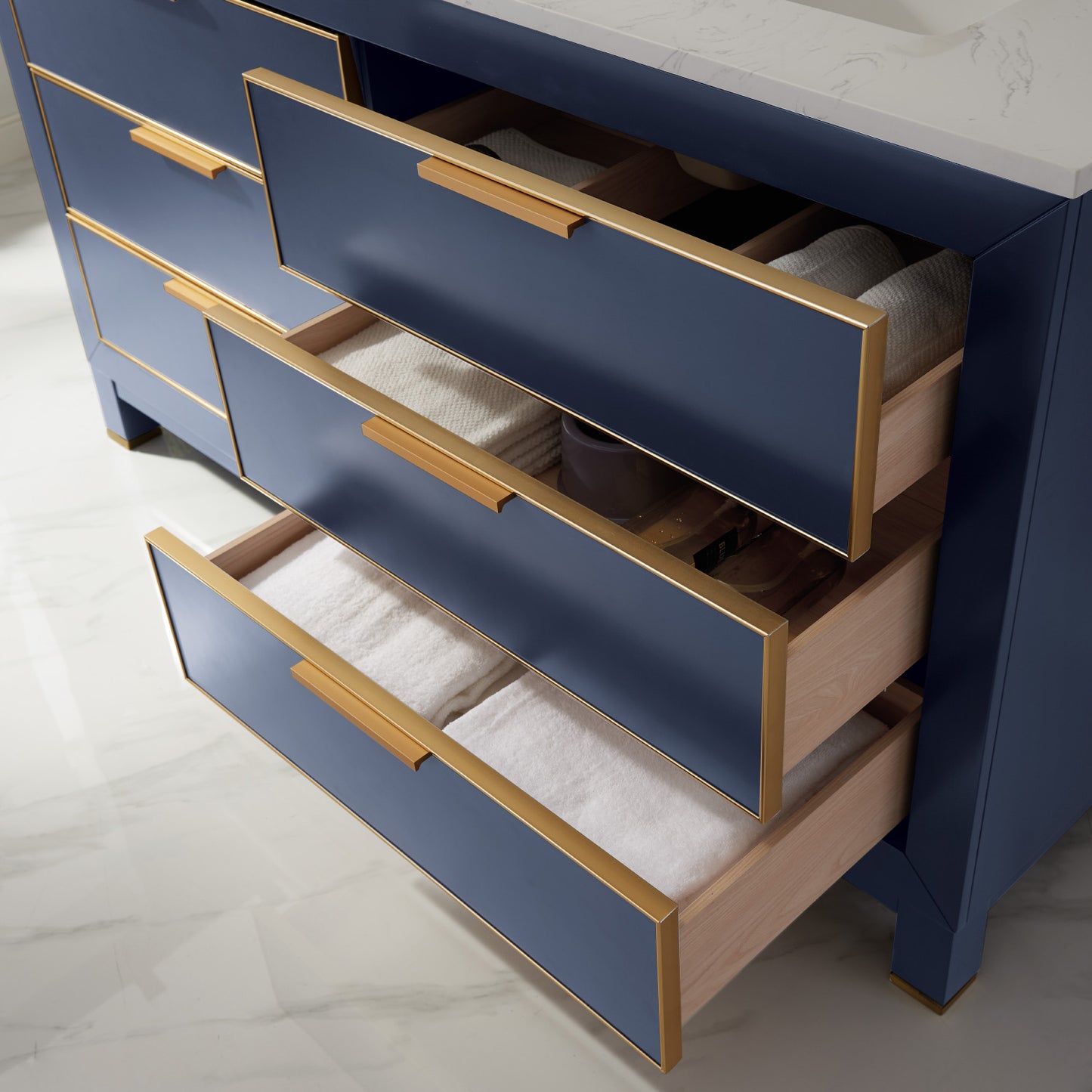 Jackson Double Bathroom Vanity Set in Royal Blue and Composite Carrara White Stone Countertop