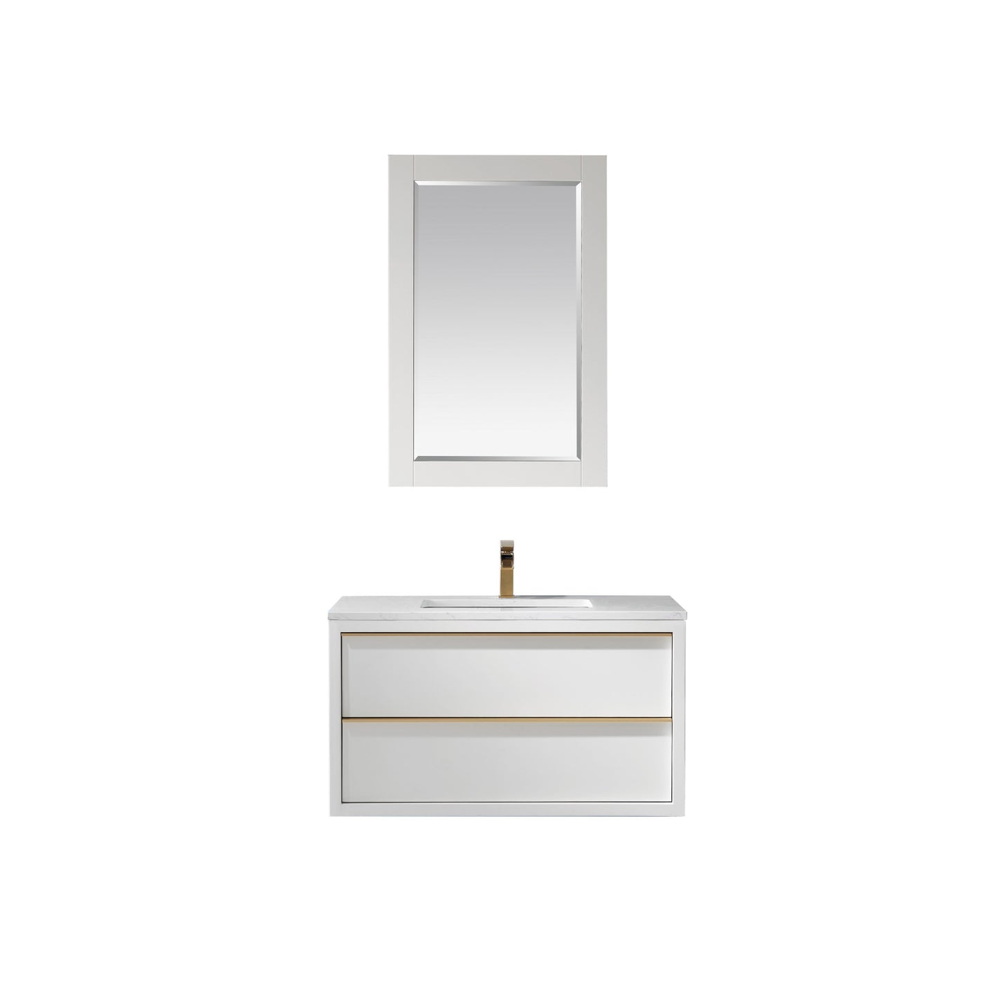 Morgan Single Bathroom Vanity Set in White and Composite Carrara White Stone Countertop