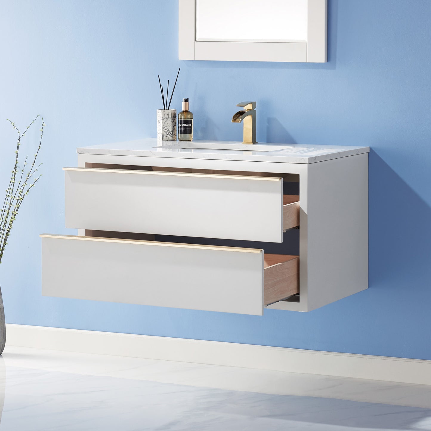 Morgan Single Bathroom Vanity Set in White and Composite Carrara White Stone Countertop