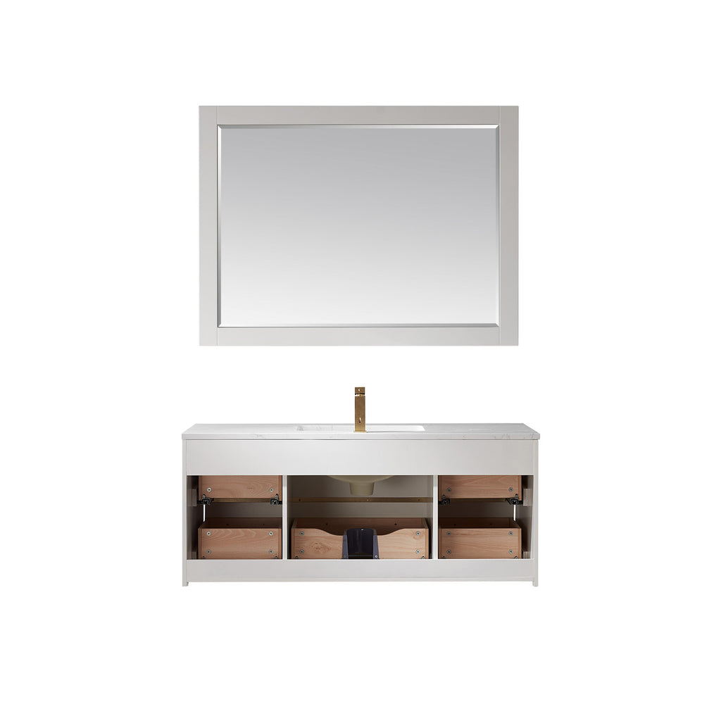 Morgan Single Bathroom Vanity Set in White and Composite Carrara White Stone Countertop