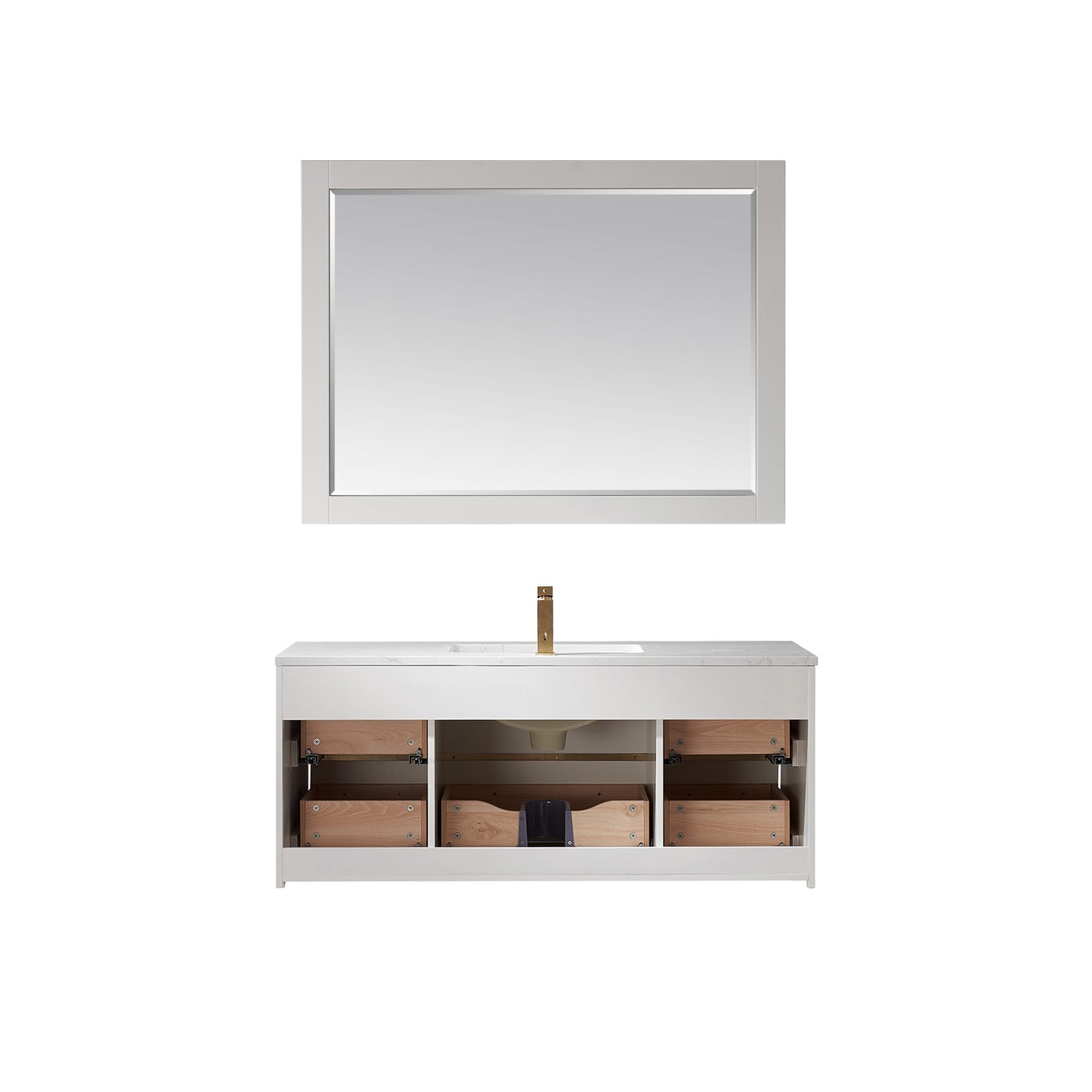 Morgan Single Bathroom Vanity Set in White and Composite Carrara White Stone Countertop