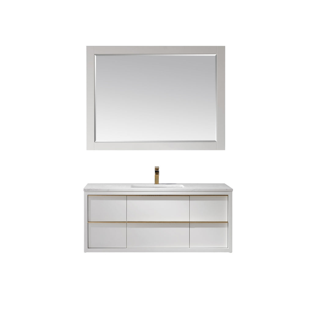 Morgan Single Bathroom Vanity Set in White and Composite Carrara White Stone Countertop