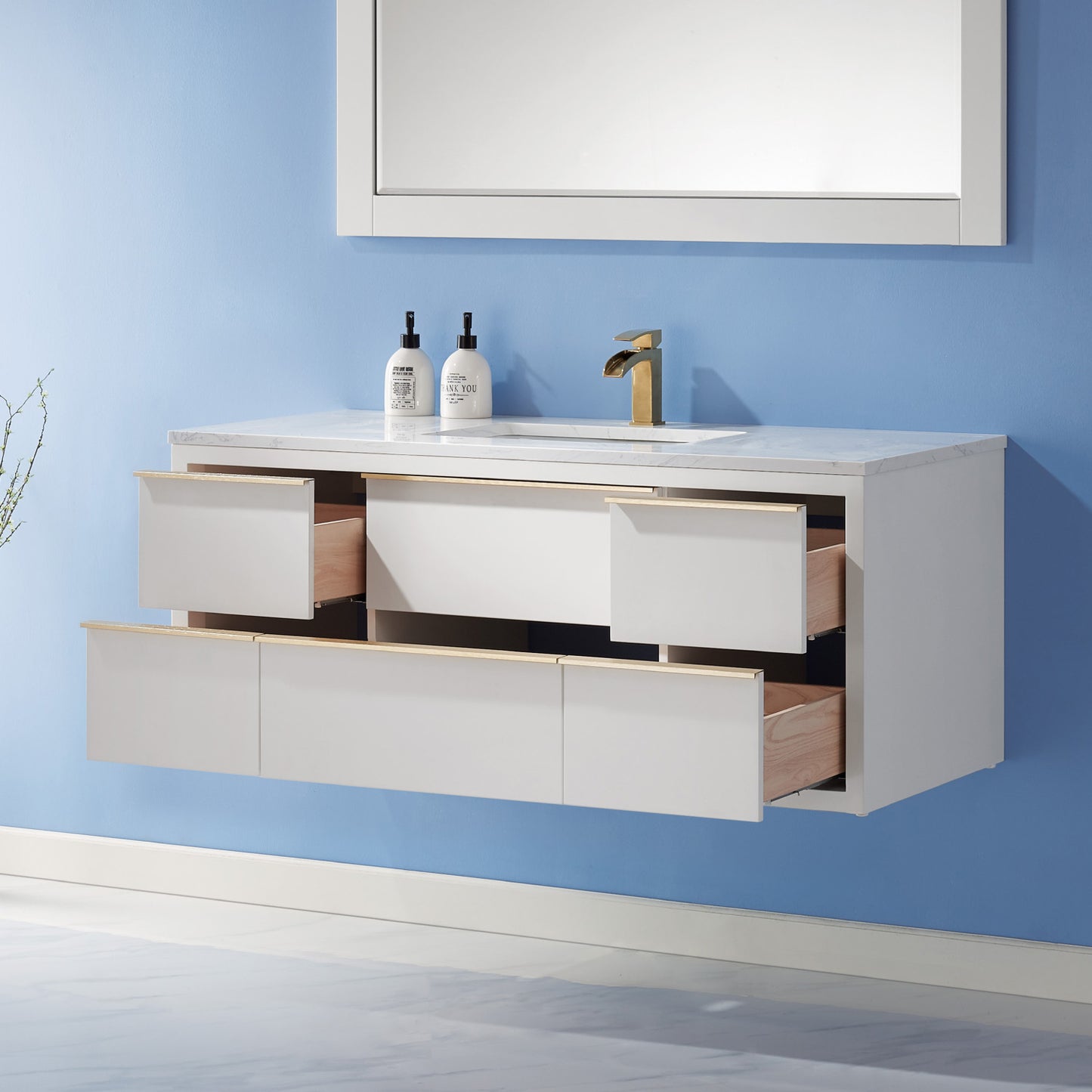 Morgan Single Bathroom Vanity Set in White and Composite Carrara White Stone Countertop